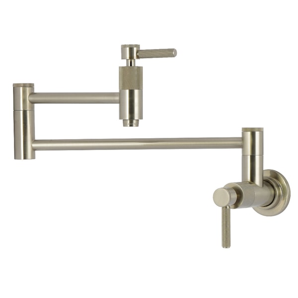 Kingston Brass Wall Mount Pot Filler Faucet with Knurled Handle, Brushed Nickel KS8108KNL - main
