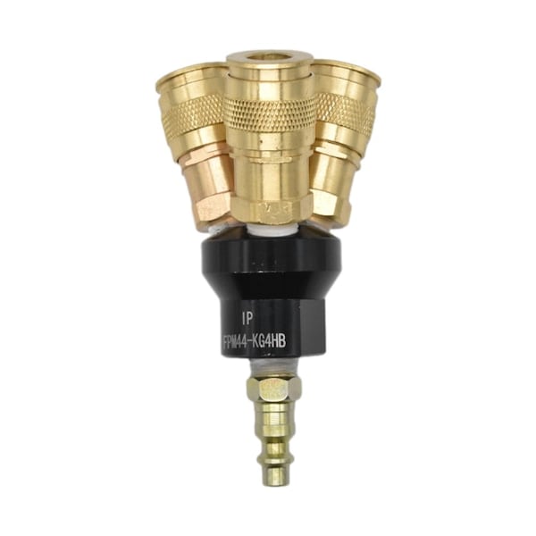 Interstate Pneumatics Aluminum Round Manifold, Three 1/4 in.Brass Universal Couplers, 1/4 in. Industrial Steel Coupler FPM44-KG4HB - main