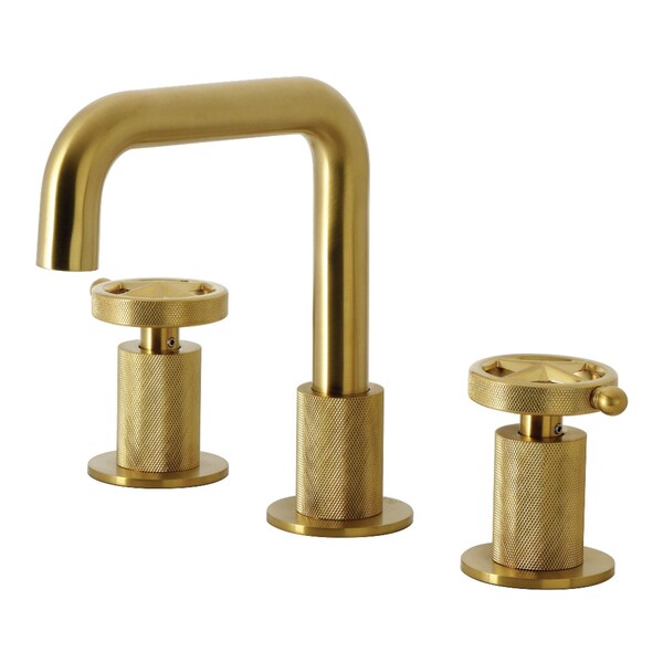 Kingston Brass Widespread Bathroom Faucet with Push Pop-Up Drain, Brushed Brass KS1417RNK - main