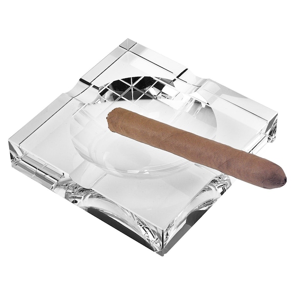 Homeroots 5in Clear Crystal Square Cigar Ash Tray 375764 - main