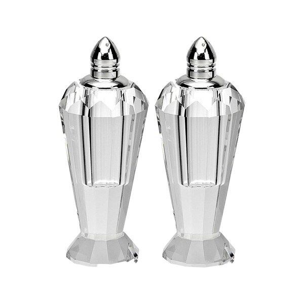 Homeroots Set of Two Clear And Silver Crystal Geometric Pepper Shakers 376102 - main