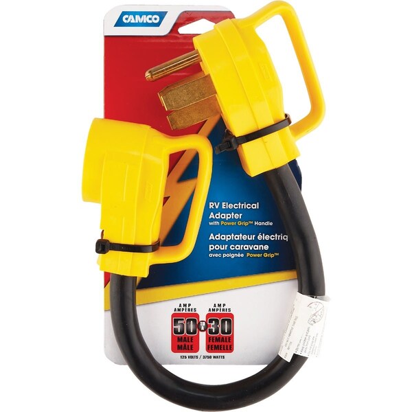 Camco PowerGrip 50A/30A Dogbone RV Power Cord Adapter 55173 - main
