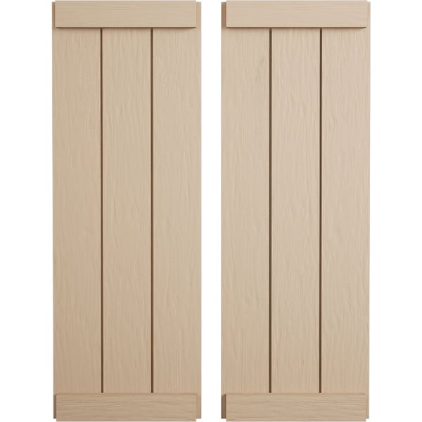 Ekena Millwork Rustic Three Board Joined Board-n-Batten Rough Sawn Faux Wood Shutters w/End Batten, 16 1/2"W x 62"H SHUBJE16X62RSPR - main