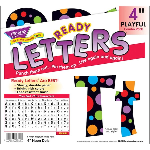 Trend Enterprises T-79754 Neon Dots Ready Letters 4In Upper- Lowercase Combo T-79754 - main