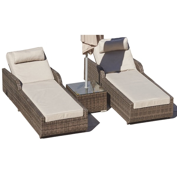 Homeroots 78" Set of Two Brown Indoor Outdoor Chaise Lounge with Beige Cushion, 2PK 372317 - main