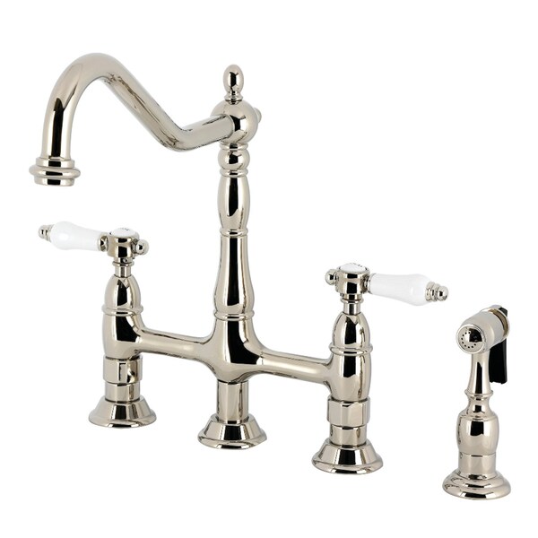 Kingston Brass Bridge Kitchen Faucet with Brass Sprayer, Polished Nickel KS1276BPLBS - main