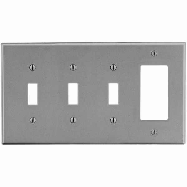 Hubbell Wiring Device-Kellems Wallplate, 4-Gang, 3) Toggle 1) Decorator, Gray P326GY - main