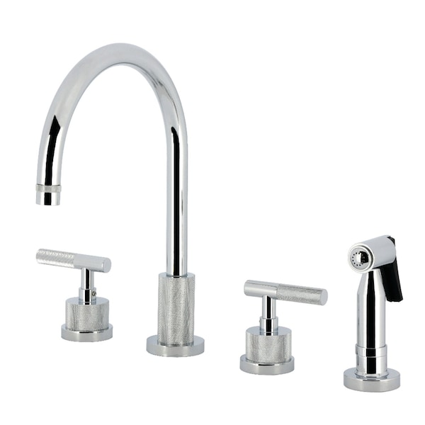 Kingston Brass Double-Handle Widespread Kitchen Faucet with Knurled Handle and Brass Sprayer, Polished Chrome KS8721KNLBS - main