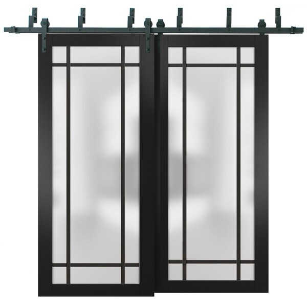 Sartodoors Sliding Closet Frosted Glass Barn Bypass Doors with Hardware Planum 2112 Black 72x96 (2* 36x96) PLANUM2112BBB-BLK-72 x 96 (2* 36x96) - main