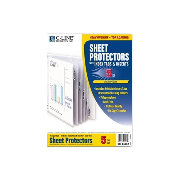 C-Line Products Heavyweight Poly Sheet Protectors with Index Tabs, No Color, 5PK CLI05557 - main