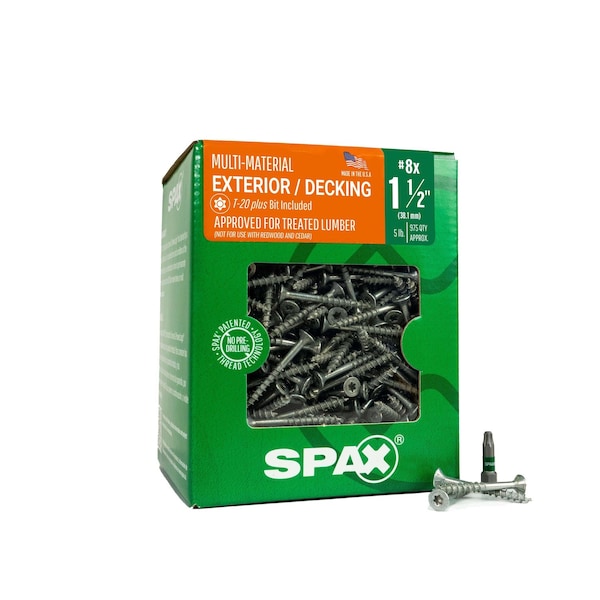 Spax #8 x 1-1/2 in Exterior Wood Deck Screws Construction Flat Head T-Star Plus 5 LB, 975PK 4191670400407 - main