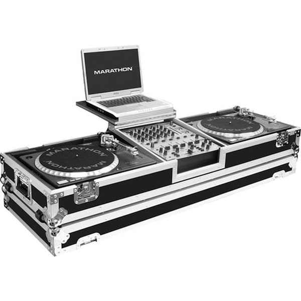 Marathon COFFIN HOLDS 2 TURNTABLES IN STANDARD STYLE POSITION w/12-in MIXER w/LOW PROFILE WHEELS & LAPTOP SH MA-DJ12WLT-STANDARD - main