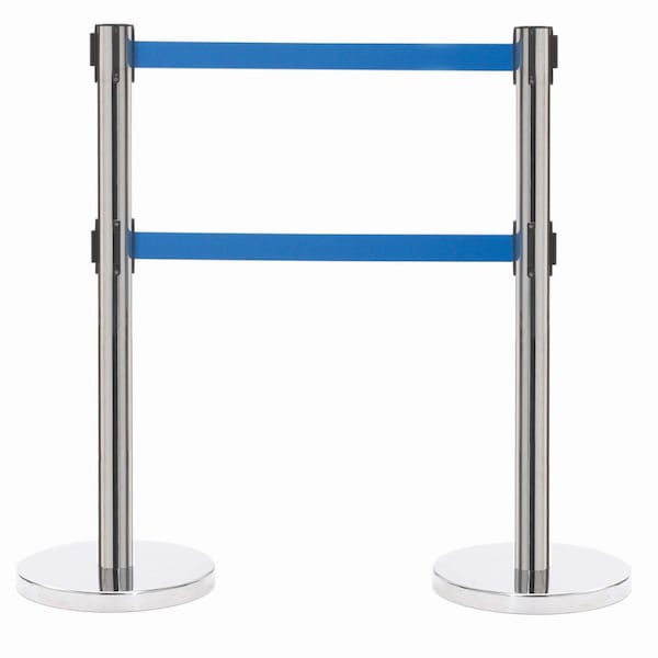 Aarco Form-A-Line System, Dual Retractable Belt Style, Overall Height is 40'', 7' Blue Belts HC-27BL - main