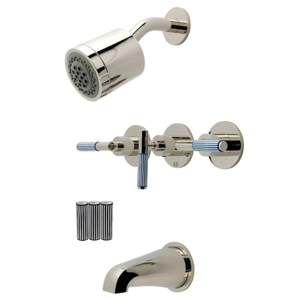 Kingston Brass Triple-Handle Tub and Shower Faucet, Polished Nickel KBX8136KPS - main