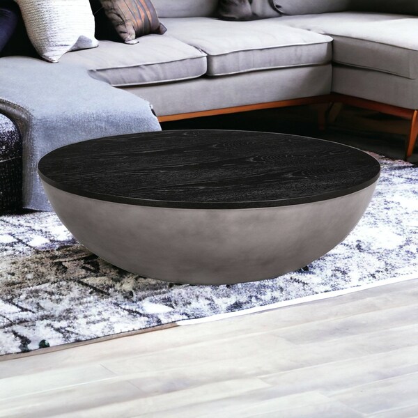 Homeroots 48" Black And Gray Solid Wood And Concrete Round Coffee Table 520638 - main