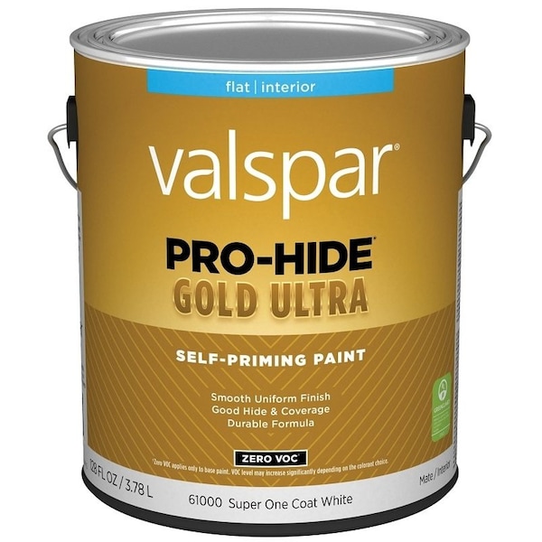 Valspar Pro-Hide Gold Ultra 6100 Latex Paint, Acrylic Base, Flat Sheen, Super One Coat White, 1 gal 028.0061000.007 - main