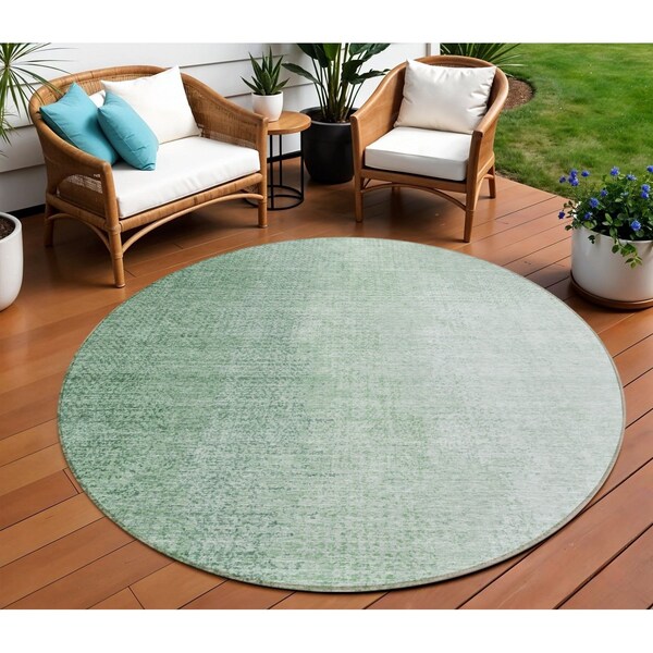 Homeroots 8' Artichoke Green And Fern Green Round Abstract Washable Indoor Outdoor Area Rug 588222 - main