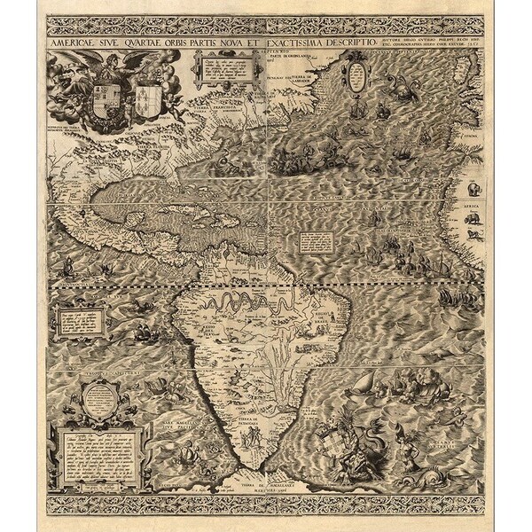Homeroots Vintage 1598 Map Of The Americas Unframed Print Wall Art 391930 - main