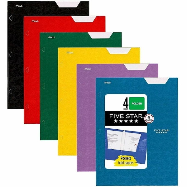 Mead Products MEA38056 Five Star Pocket Folders with 4-Pocket; Assorted Color 38056 - main