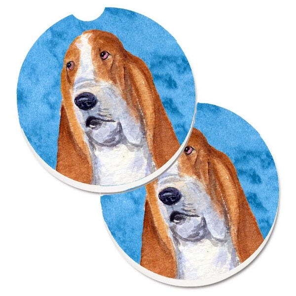 Carolines Treasures Blue Basset Hound Set of 2 Cup Holder Car Coaster SS4804-BUCARC - main