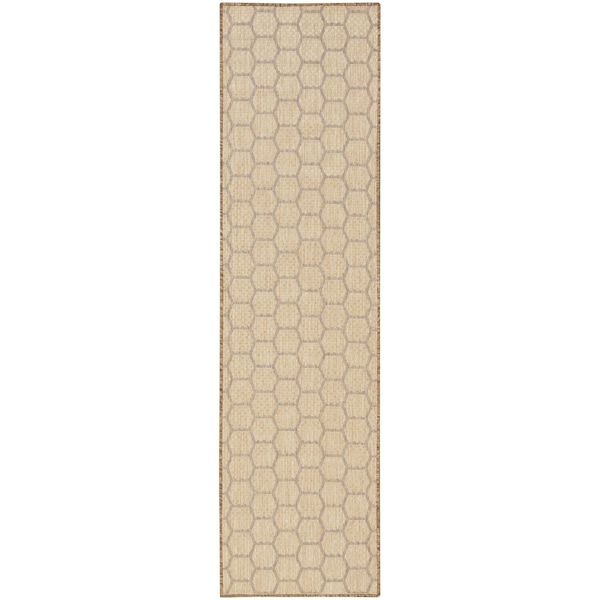 Homeroots 8' Natural And Beige Geometric Indoor Outdoor Runner Rug 564053 - main