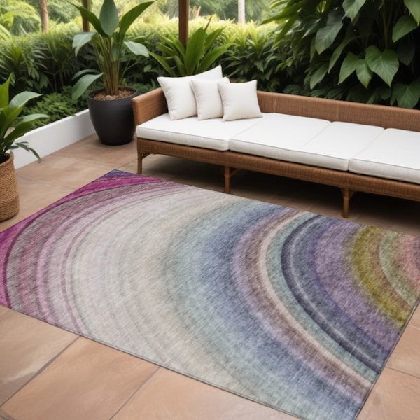 Homeroots 10' X 14' Beige Purple And Ivory Abstract Washable Indoor Outdoor Area Rug 577288 - main