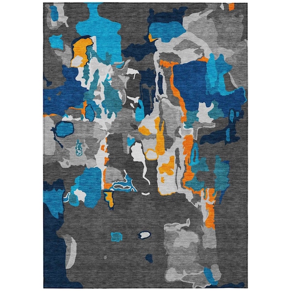 Homeroots 10' X 14' Charcoal Copper And Teal Blue Abstract Washable Indoor Outdoor Area Rug 599549 - main