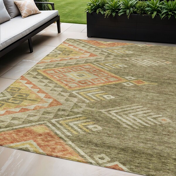 Homeroots 5' X 8' Green And Terra Cotta Southwestern Washable Indoor Outdoor Area Rug 603540 - main