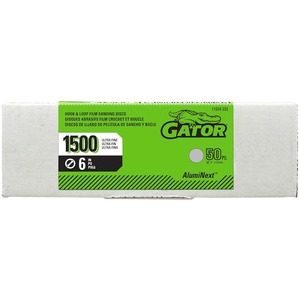 Gator Finishing Hook-and-Loop Sanding Disc, 6 in Dia, Non-Vacuum