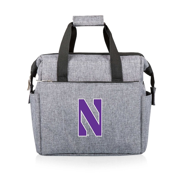 Picnic Time Family Of Brands NCAA Northwestern Wildcats On The Go Lunch Bag Cooler - Soft Cooler Lunch Box, Heathered Gray 510-00-105-434-0 - main
