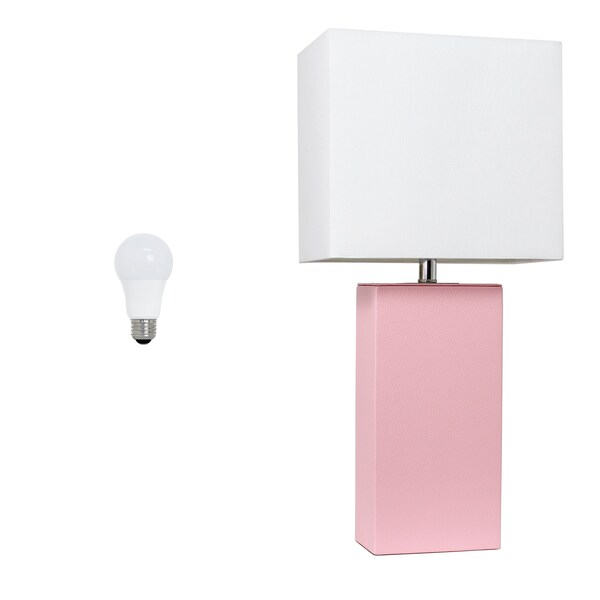 Homeroots 21" Pink Faux Leather Table Lamp LED With White Shade 642961 - main