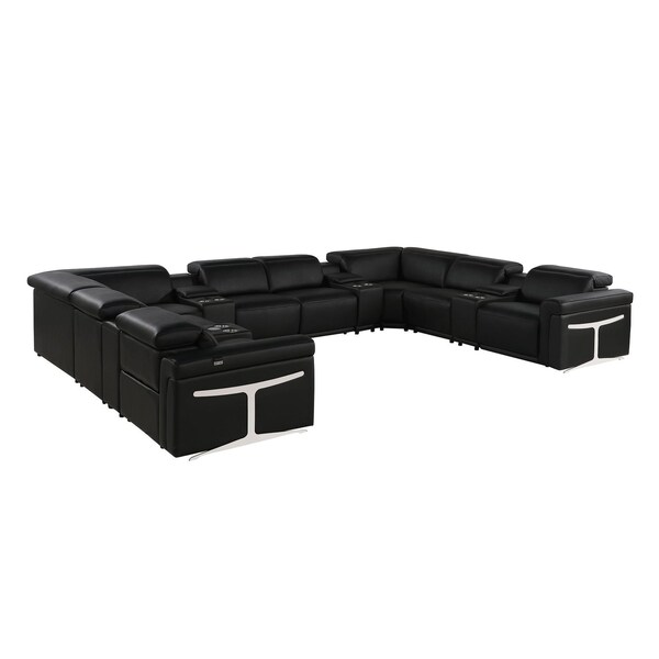 Homeroots Black Italian Leather Power Reclining U Shaped Twelve Piece Sectional With Console 634661 - main