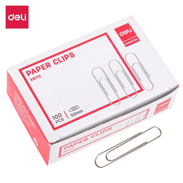 Deli Paper Clips No.4, Silver, Nickel-Plated, Large Capacity, 100PK E39713 - main