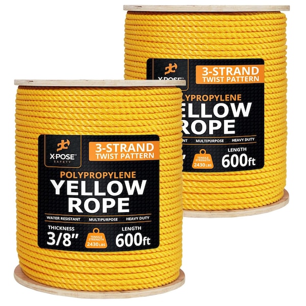 Xpose Safety 3/8in x 600 ft Twisted Polypropylene Rope, Yellow, 2PK YPR38-600-2-X - main