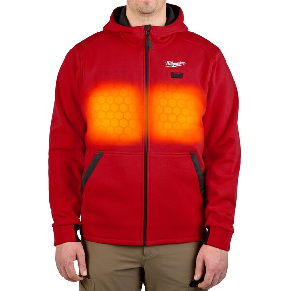Milwaukee Tool Men's Heated Hoodie, Up to 8 hours Time, Zipper Closure, Red, Size L M200R-20L - main