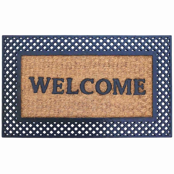 Gardenised Natural Coir and Non-Slip Rubber Doormat with Embossed Welcome Design, Modern Welcome QI004892 - main