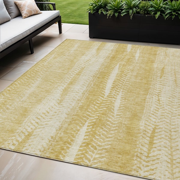Homeroots 5' X 8' Gold Wheat And Ivory Botanical Leaves Washable Indoor Outdoor Area Rug 581979 - main