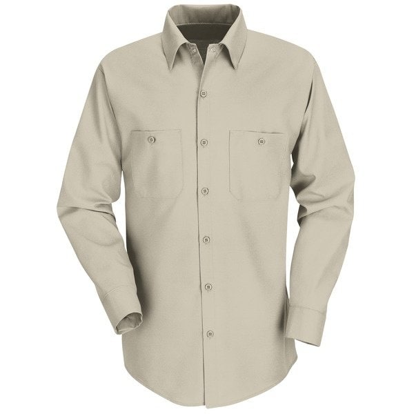 Red Kap Men's Long Sleeve Poplin Work Shirt, Cotton/Polyester, Button Fronts, 2 Pocket(s), Tan, M SP14LT LN M - main