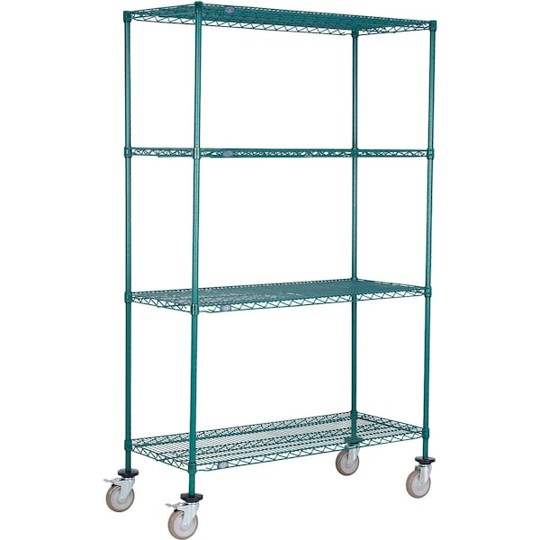 Global Industrial Nexel 4 Shelf Truck, Poly-Green, 48"W x 14"D x 60"H, Polyurethane Swivel Casters, 2 Brakes B3157659 - main