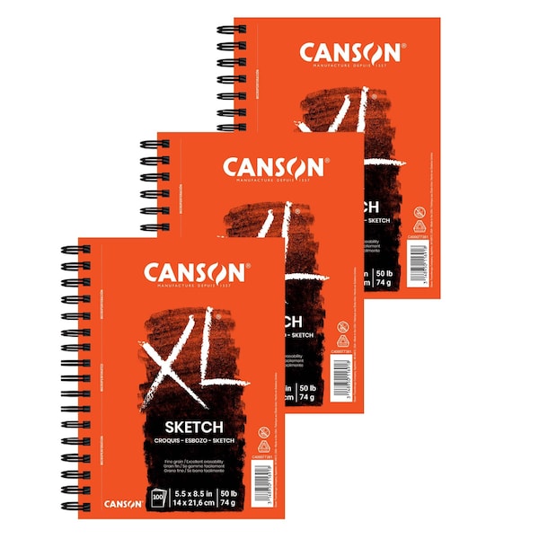 Canson XL Series Sketch Pad, Side Wire Binding, 100 Sheet, 5.5x8.5 inch, 3PK C400077381-06 - main