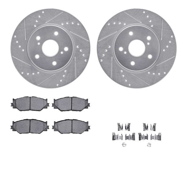 Dynamic Friction Co DFC Rotors-Drilled & Slotted-Silver w/ EURO 5000 Ceramic Brake Pads Incl Hdw 7612-76001 - main