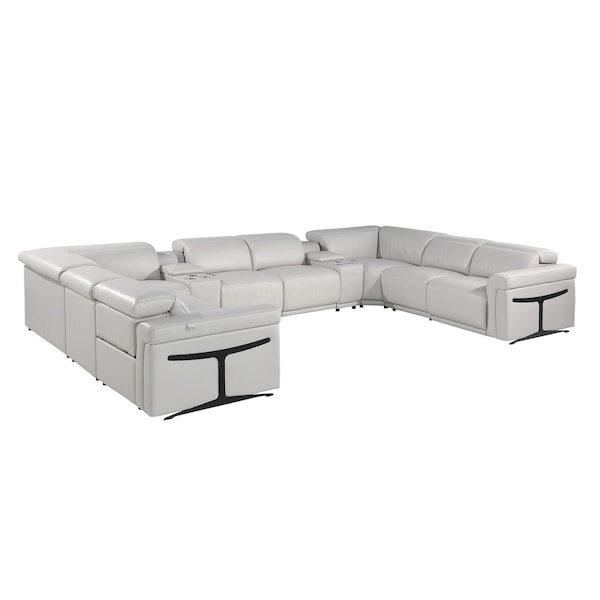 Homeroots Light Gray Italian Leather Power Reclining U Shaped Ten Piece Corner Sectional With Console 634689 - main