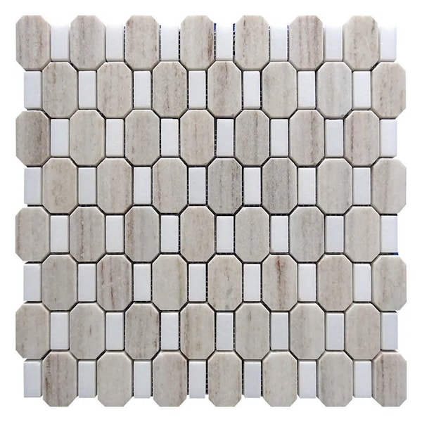 Apollo Tile 12x13 Warm Beige Crystal Sand, Thassoss White Marble Mosaic Wall and Floor Tile 5.59 sq ft/case, 5PK APLSAH88OC02A - main