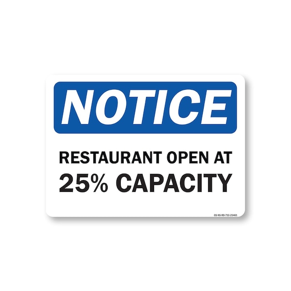 Signmission Public Safety, 7" Height, Peel And Stick Wall Graphic, 10" X 7", Restaurant Open 25% Capacity OS-NS-RD-710-25461 - main