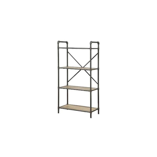Homeroots 49" Gray Brown Metal Four Tier Etagere Bookcase 486318 - main