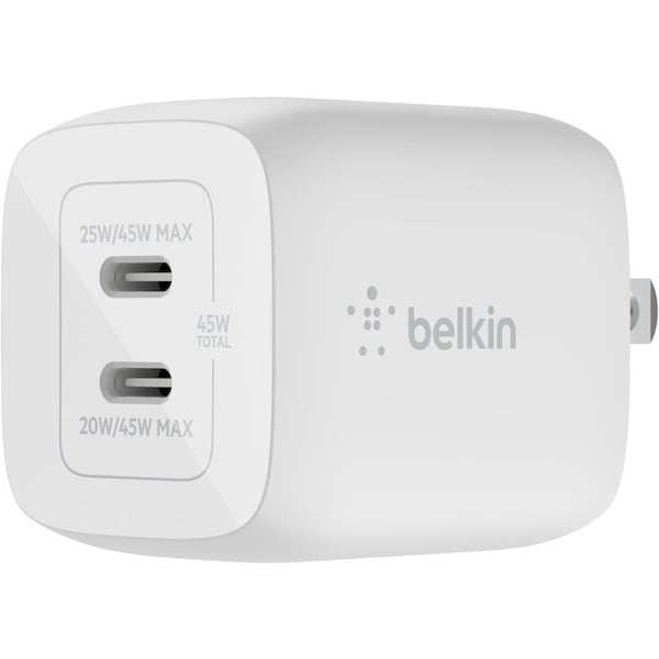 Belkin Dual Port Usb C Pd Wall Charger With Pps 45w, White WCH011DQWH - main