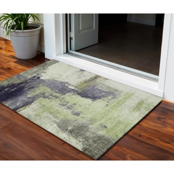 Homeroots 3' X 5' Fern Green Gray And Black Abstract Washable Indoor Outdoor Area Rug 602957 - main