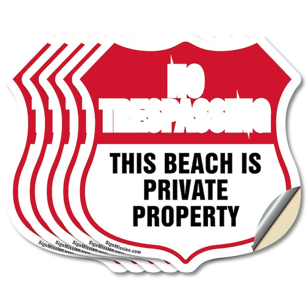 Signmission No Trespassing Shield Sign This Beach Is, 4 inch X 4 inch, Vinyl Decal, 5PK SHI-D-5PACK-4-417 - main