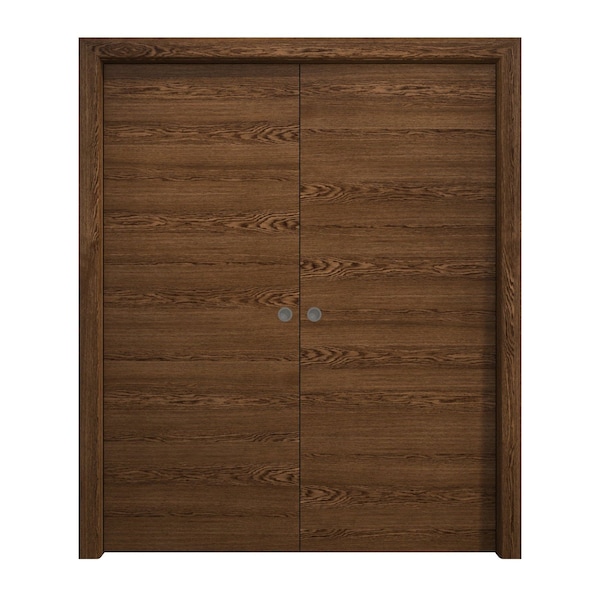 Sartodoors Sliding French Double Pocket Doors 64 x 80 inches, Ego 5000 Cognac Oak Veneer, Kit Rail Hardware , EGO5000DP-DKO-64 - main