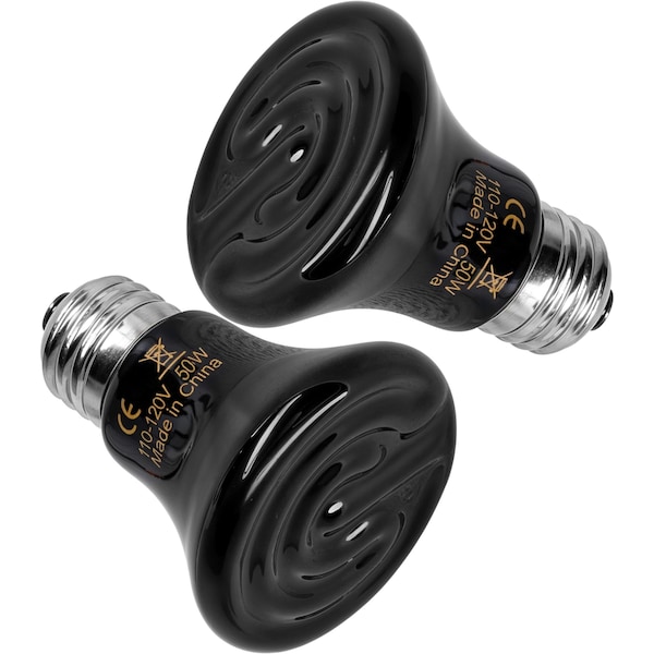 Simple Deluxe Ceramic Heat Emitter Reptile Heat Lamp Bulb No Light Emitting Brooder Coop Heater, 2PK PTBULBINVISIBLE50SX2 - main